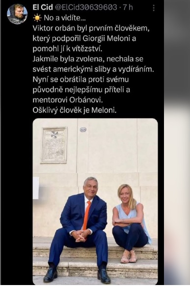 Meloni s Orbanem se culi jako hrdlicka